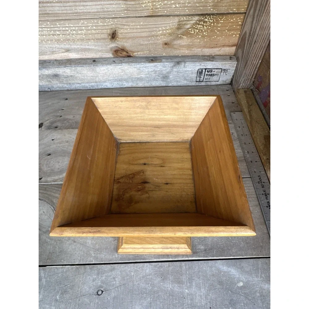 Vintage Wooden Pedestal Bowl Centerpiece MCM Square‎ Fruit Bowl /Candy Dish